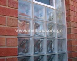 Υαλότουβλο στέλλα άχρωμο και αράθυρο υαλότουβλων 38x19cm με διπλό τζάμι και σήτα